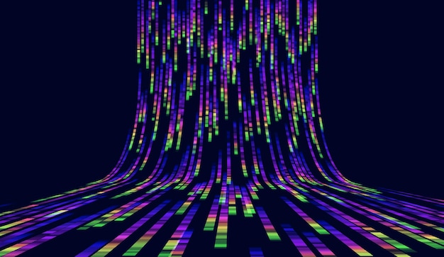 Vector background with digital data flow 5G transmission and light trails in virtual cyberspace