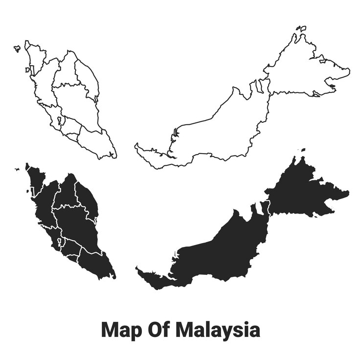 Vector vector black map of malaysia country with borders of regions