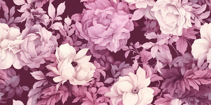 Vector botanical Seamless flowers pattern dusty pink rose color Retro collage pattern
