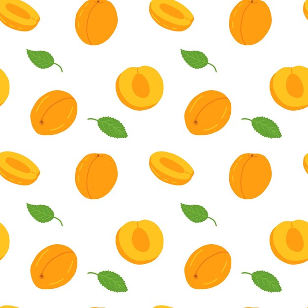 vector cartoon apricot seamless pattern isolated on white background different peach and apricot vector pattern