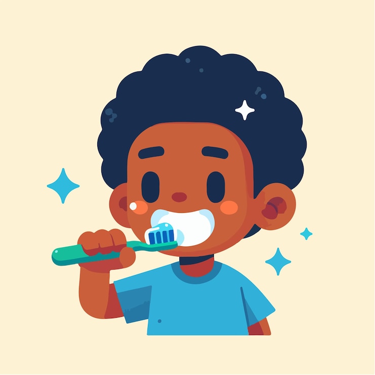 Vector child brushing his teeth