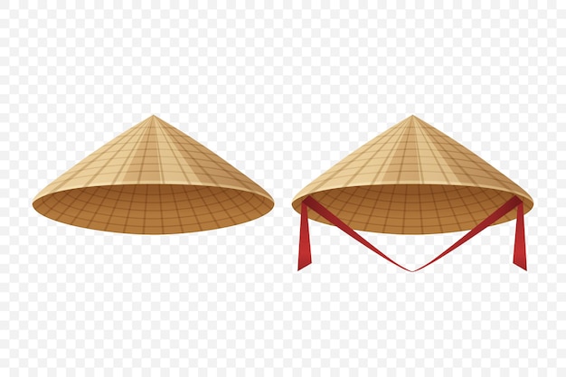 Vector Chinese Asian Vietnamese Traditional Conical Straw Hat Icon Set Closeup Isolated Vietnamese Triangle Nonla Hat Non La Headdress Vietnamese Symbol HandDrawn Flat Illustration Front View