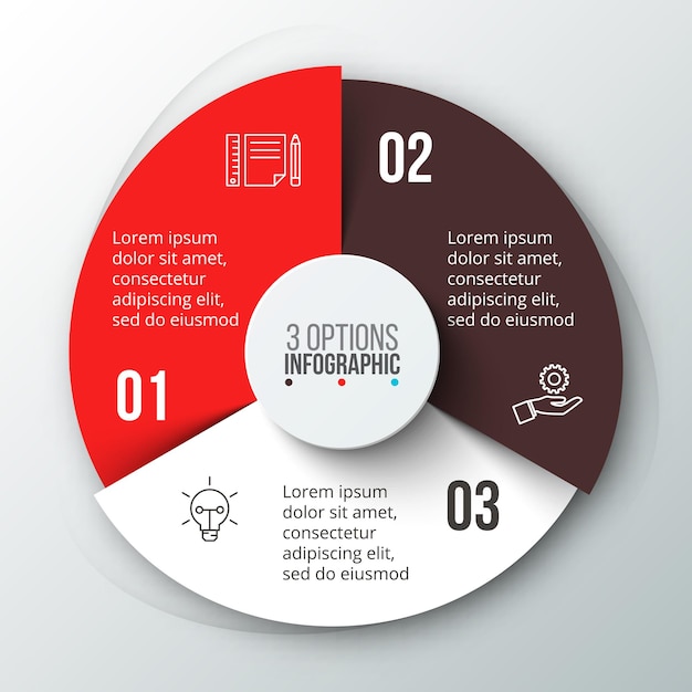 vector circle infographic template for cycle diagram with 3 options parts steps or processes
