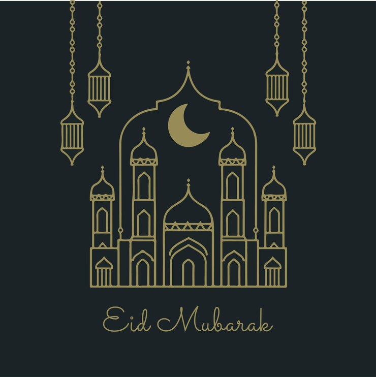 Vector classic style eid mubarak festive line art background design