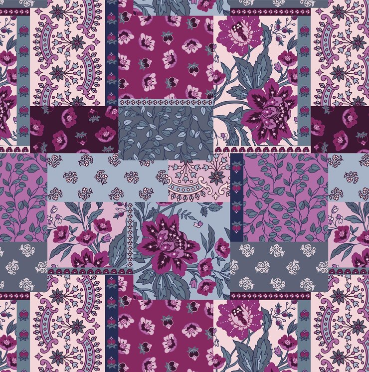 Vector vector colorful abstract hand drawn seamless floral patchwork pattern