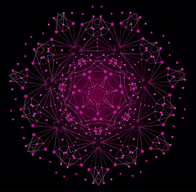 vector colorful bright shape, molecular structure with lines and dots background.