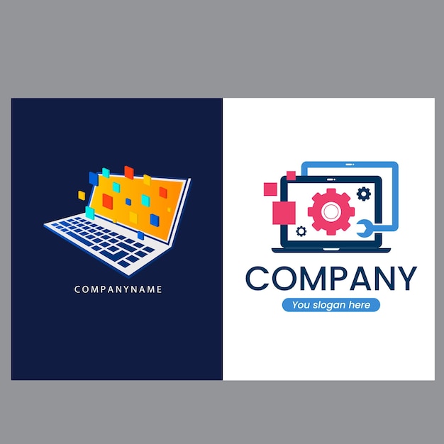 Vector computer and laptop repair logo template icon illustration