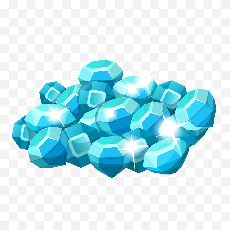 Vector vector crystal clusters with blue glowing light aura quartz or crystalline mineral