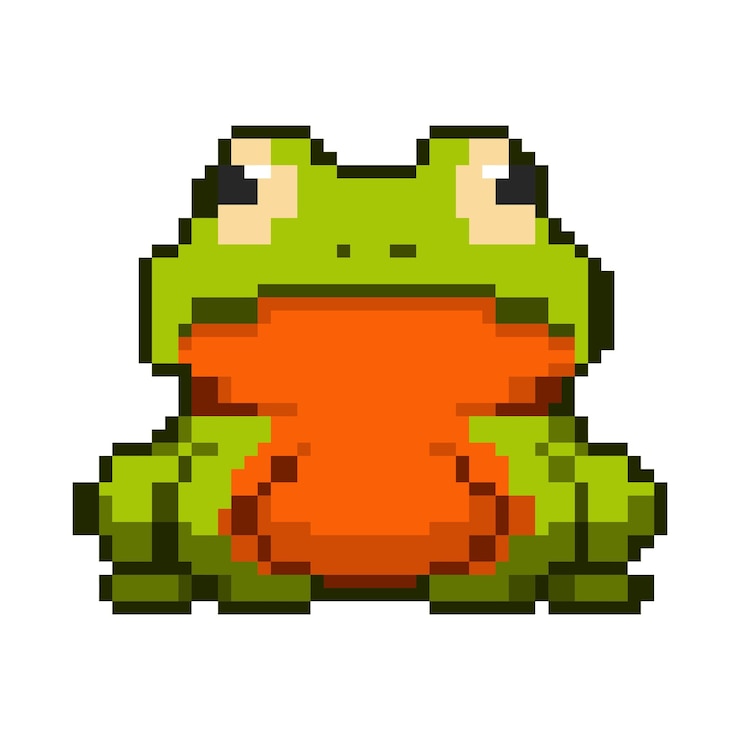 Vector vector cute and adorable bright green frog pixel art style suitable for sticker and decoration