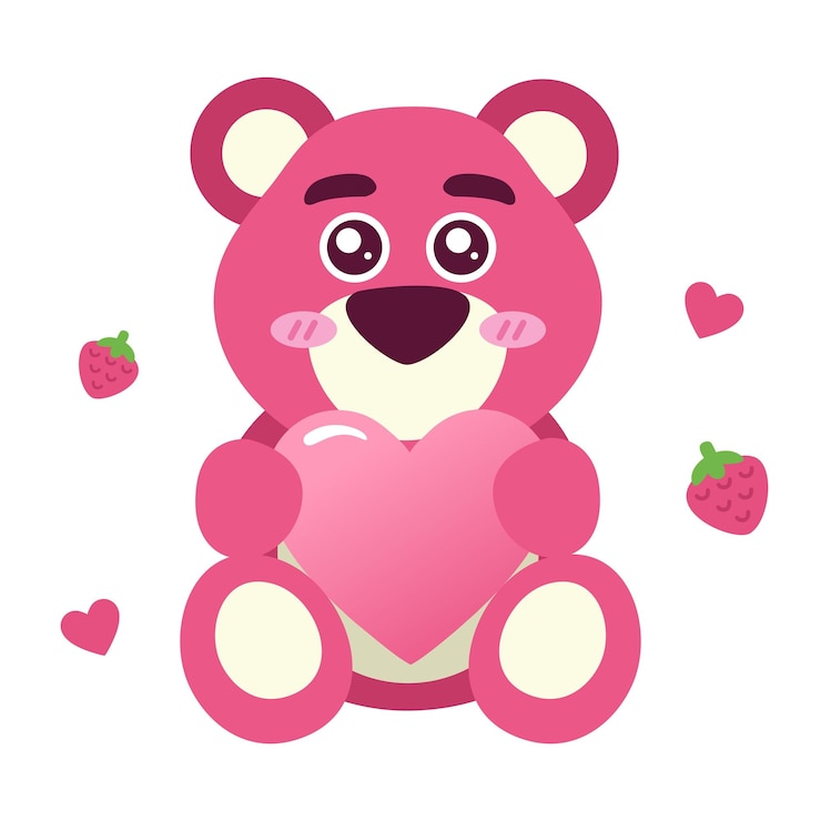 Vector cute Lotso doll holding a heart cute baby teddy bear isolated on white background