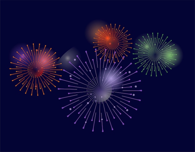 Vector decorative border with colorful exploding fireworks in the skyfirework celebrate background