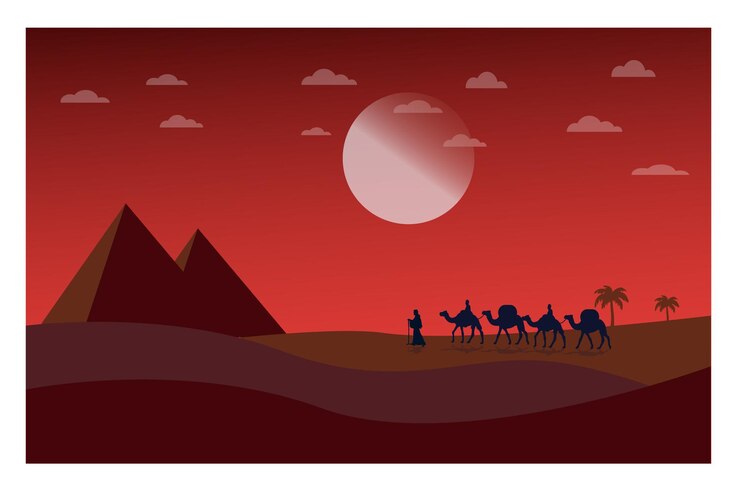 Vector vector desert illustration with arabic desert landscape