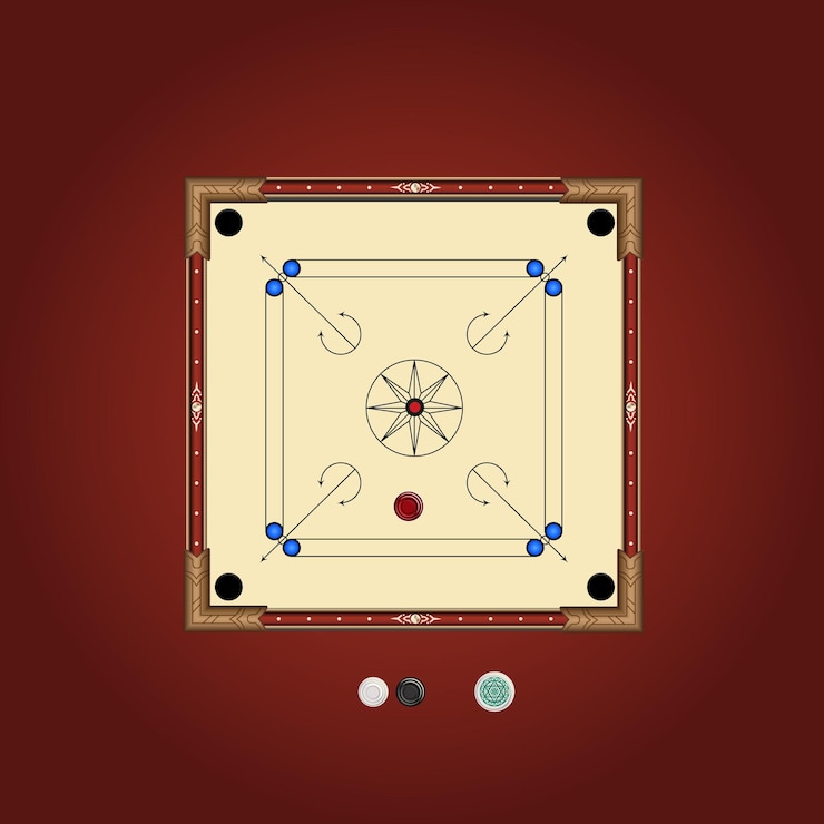 vector design for a carrom board to be used in a mobile game user interface This board game feature