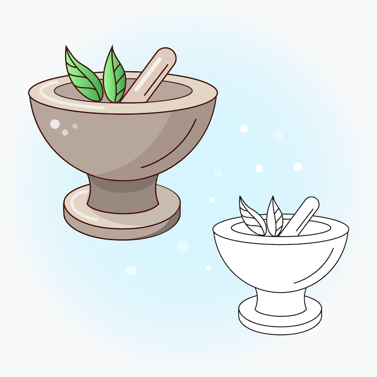 Vector vector drawing of a mortar and pestle vector flat illustration icon sticker cartoon illustration