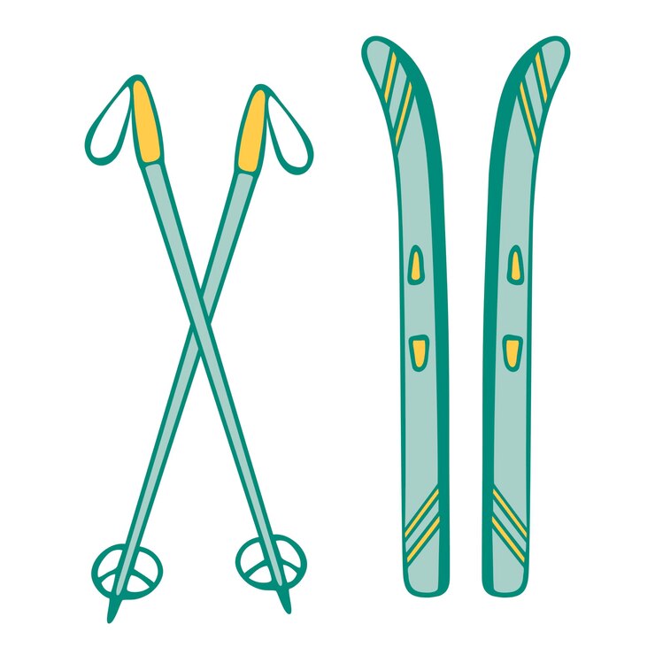 Vector vector drawing of ski poles and doodle-style skis on a white background.