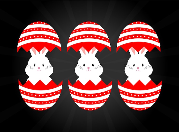Vector vector easter bunny rabbit in easter broken eggs illustrations on dark background