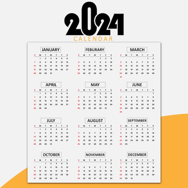 vector elegant 2024 wall calendar template a full page design vector Simple planner design template