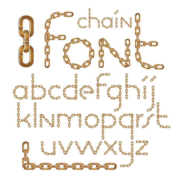 Vector English alphabet letters collection. Lower case creative font made with iron chain, linked connection.
