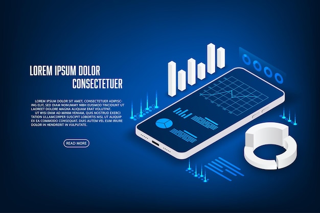 vector finance and trading online application concept mobile phone and graph isometric