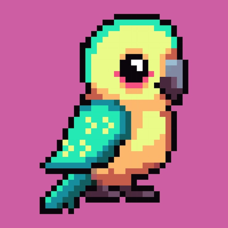 Vector vector flat design pixel art parrot bird animal character