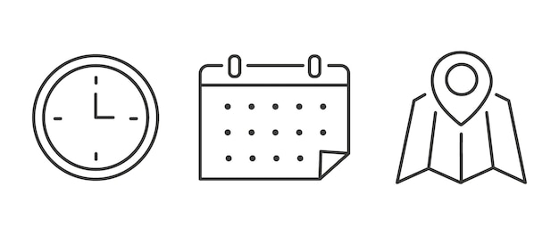 vector flat illustration set of clock calendar and geolocation icons gray icon on isolated on white background perfect for your creative ideax9xa