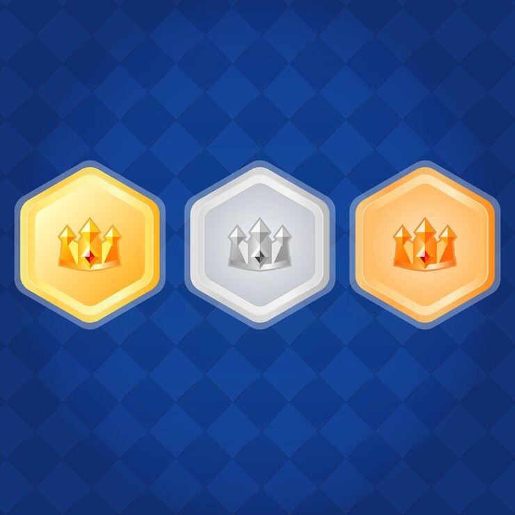 vector game ranking badges with crown and fantasy frame