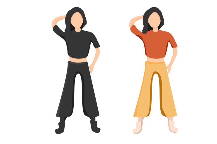 Vector girl standing in various color dress