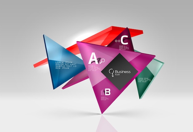Vector glass triangles composition on grey 3d background Abstract background for workflow layout diagram number options or web design