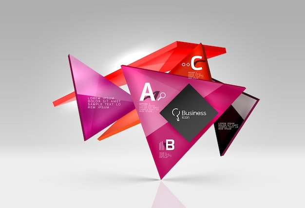 Vector glass triangles composition on grey 3d background Abstract background for workflow layout diagram number options or web design