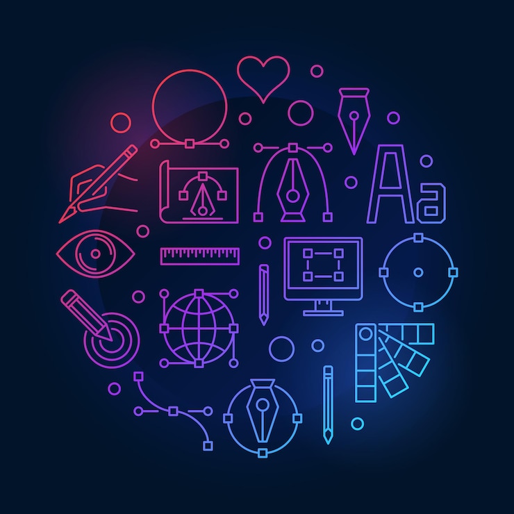 Vector graphic design colored line round illustration or banner