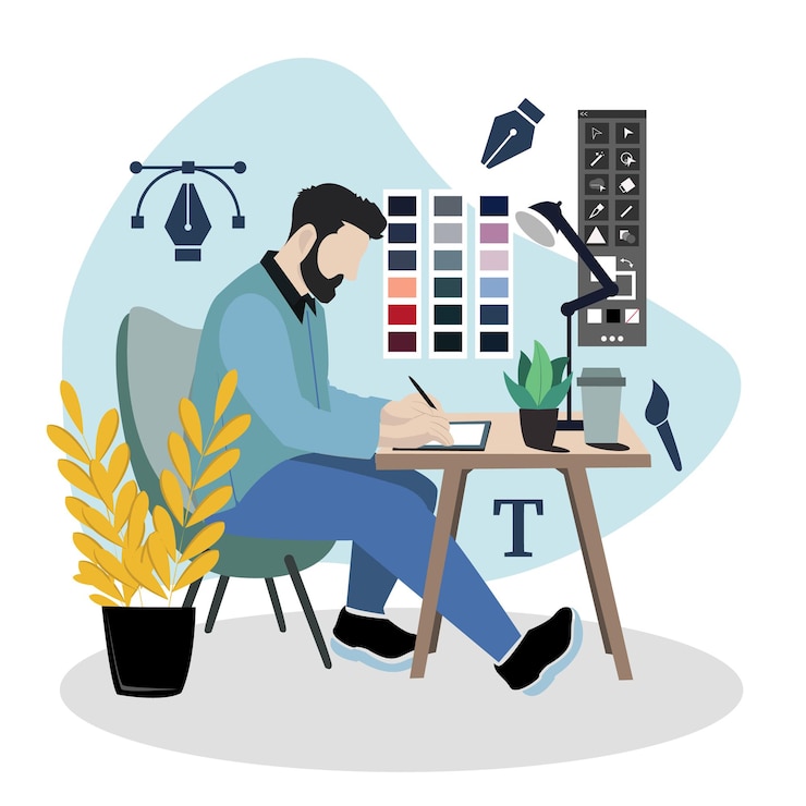 Vector vector graphic designer workplace