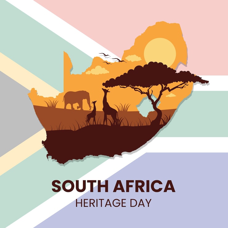 Vector vector graphic of south africa heritage day with map and animal's silhouette