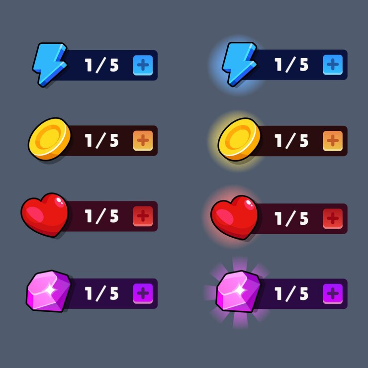 Vector icons prizes for game diamond coin heart