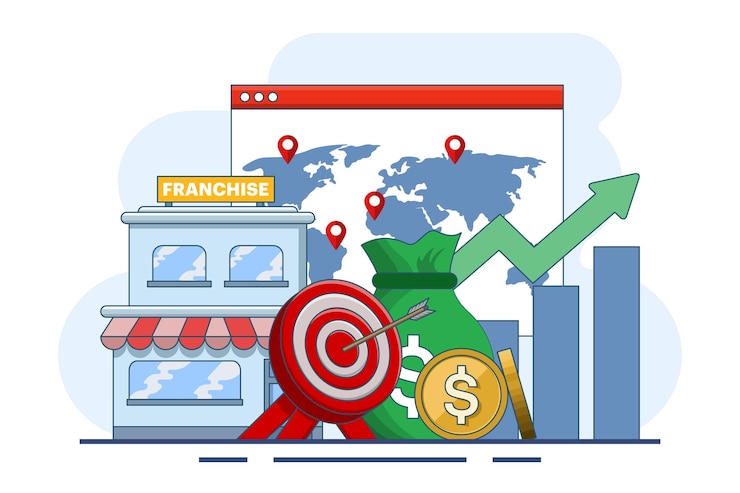 Vector vector illustration about the concept of expanding franchise business branches