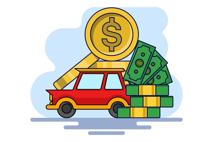 Vector vector illustration about the concept of saving coins or money to buy a car or buy property