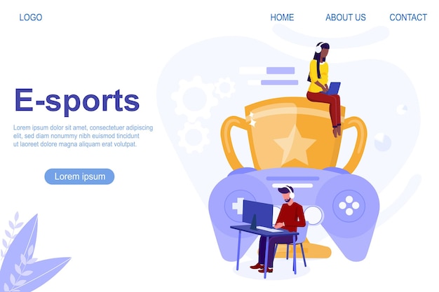 Vector illustration concept of esport competition cyber athletes compete virtual online each other