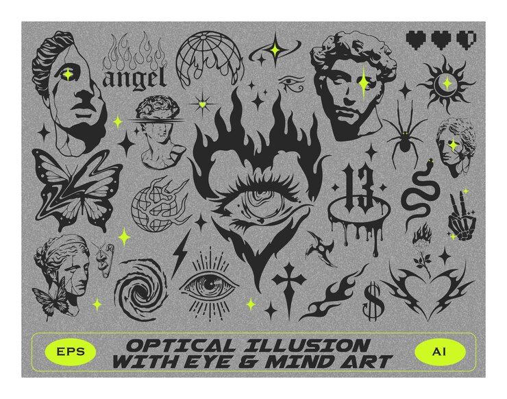Vector Illustration files Optical illusion stamp wire frame sticker earth acid vector