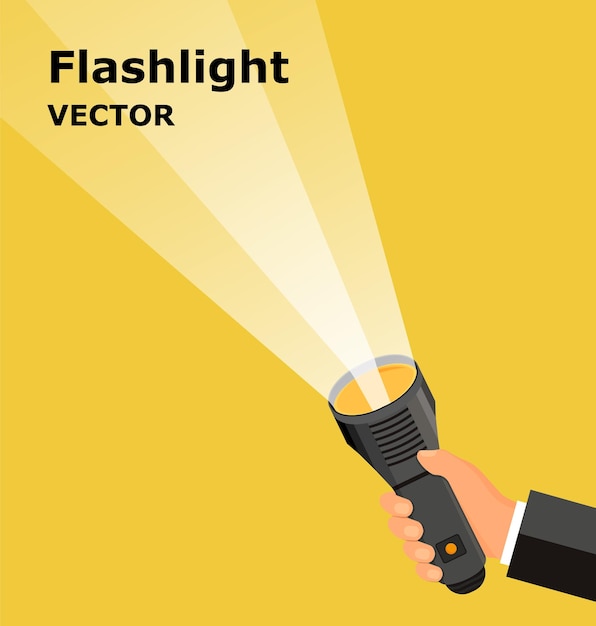 Vector illustration Flat flashlight and hand Web search concept background