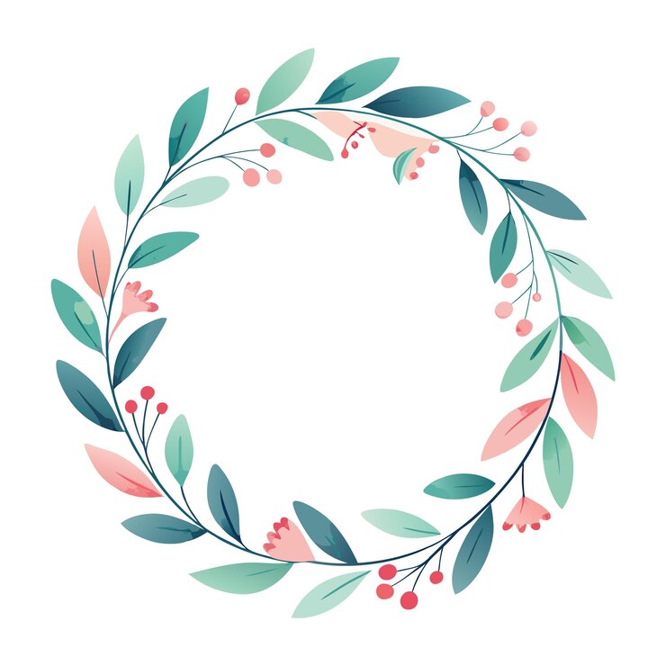 Vector illustration floral wreath with watercolor blooms and foliage on white background