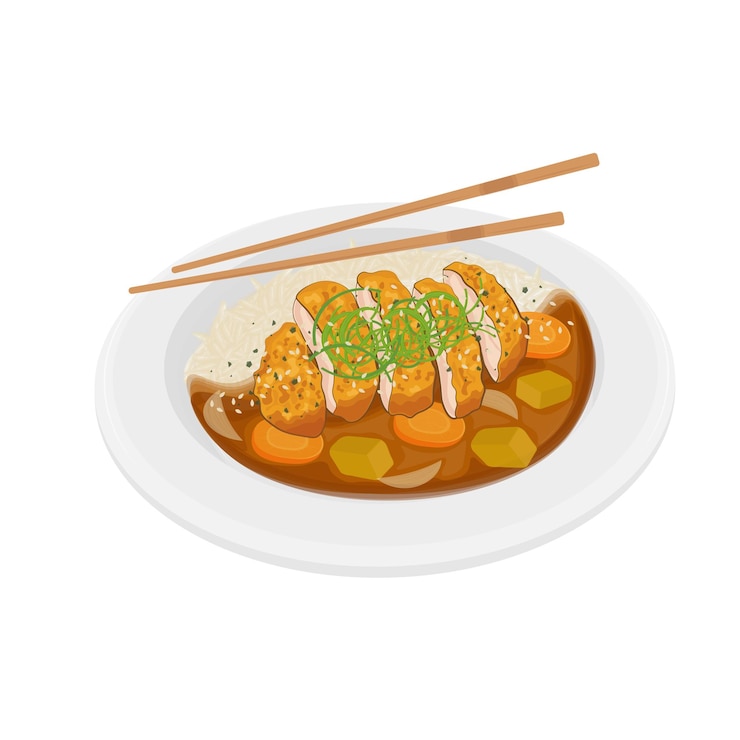 Vector vector illustration logo clip art katsu curry with chopstick