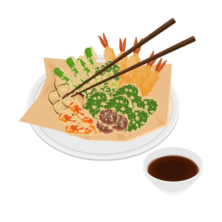 Vector vector illustration logo clipart ready to eat tempura shrimp and tempura vegetables or kakiage