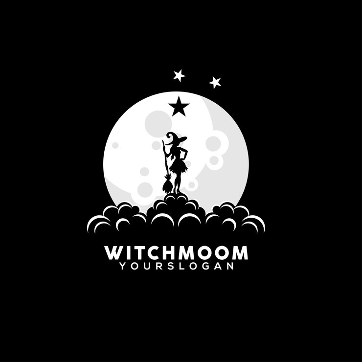 Vector vector illustration of a female witch looking at the moon