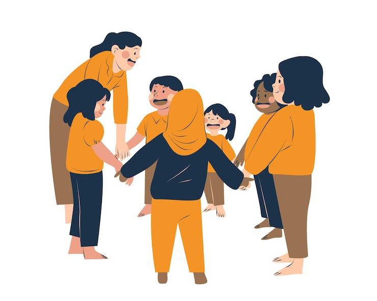 Vector vector illustration of a group of people in a hijab