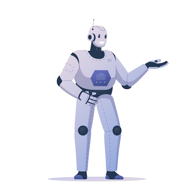 vector illustration of a modern robot that smiles and demonstrates something with its hand