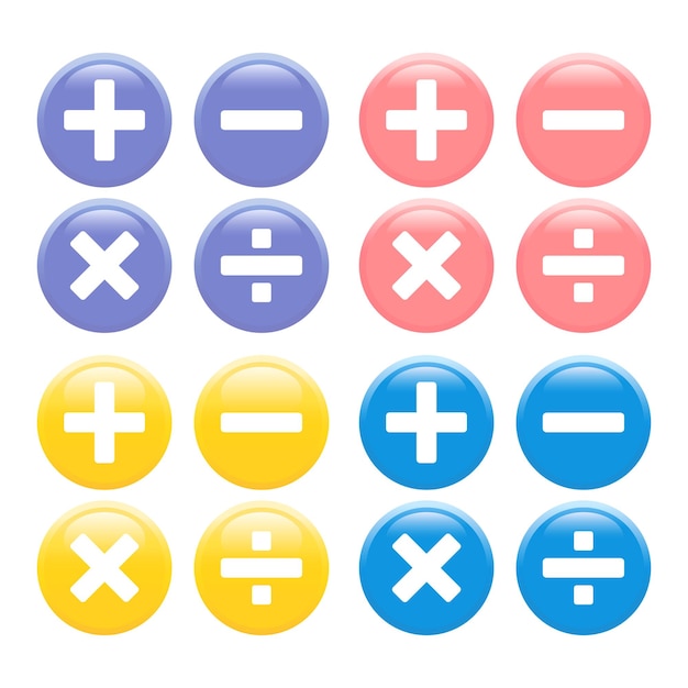 Vector illustration of addition subtraction multiplication and division mathematical symbols