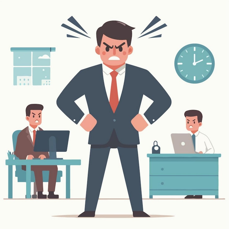 Vector vector illustration of angry businessman in flat design style