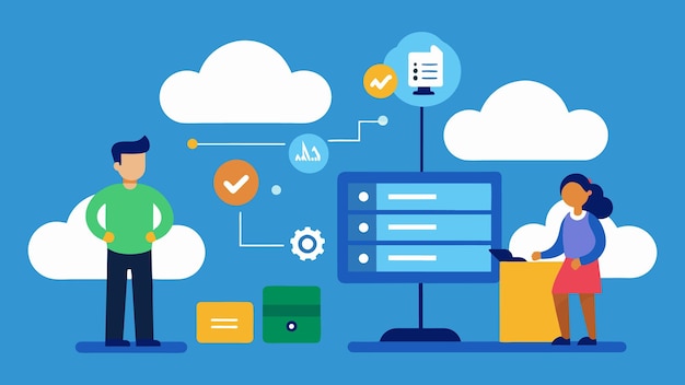 Vector illustration of business technology cloud server security and online storage backup concept