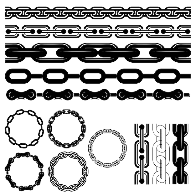Vector illustration of chain pattern set of braided ropes in black and white color
