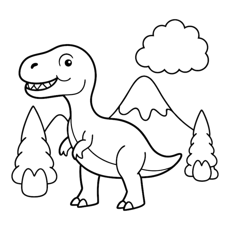 Vector vector illustration of cute dinosaur coloring page for kids