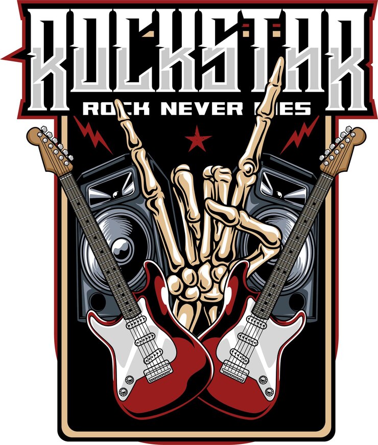 Vector vector illustration of guitars hand bones and active speakers with hand drawing style